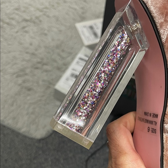 Qupid Blush Velvet Heels with Clear sparkle square Heel- nwt - Picture 3 of 6